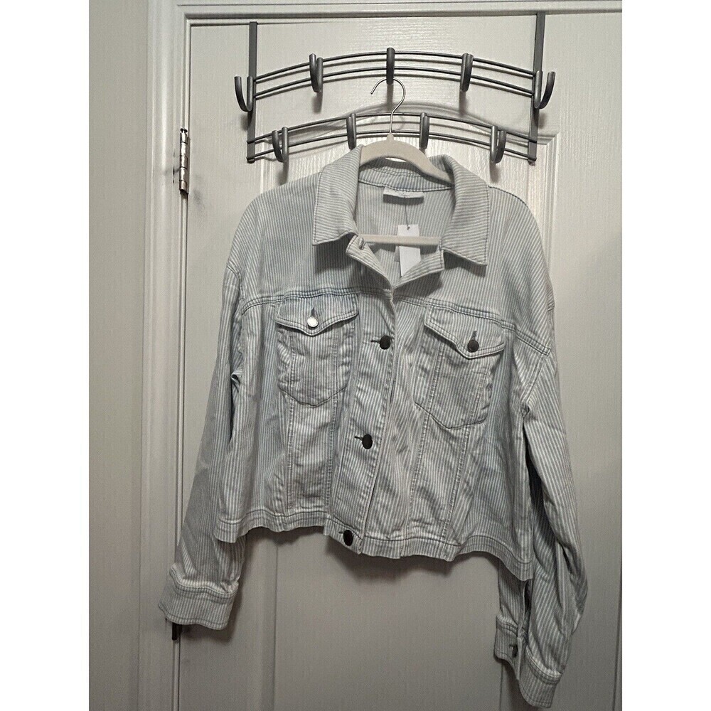 Lane Bryant Denim Jean Jacket Women‎ Plus Size 18 Crop Blue White Pinstripes NEW